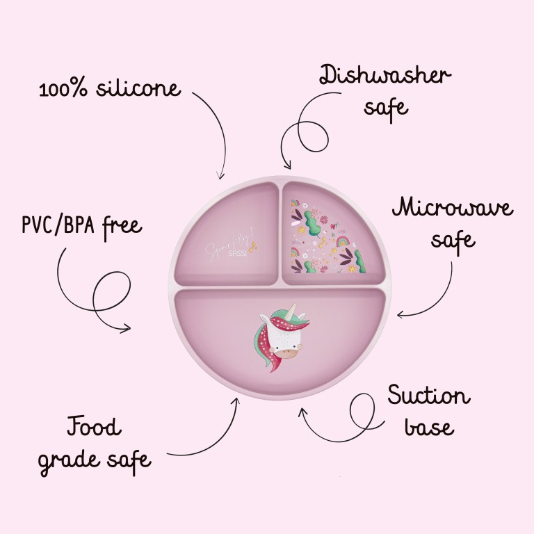 Assiette avec ventouse en silicone - Sparkly la licorne