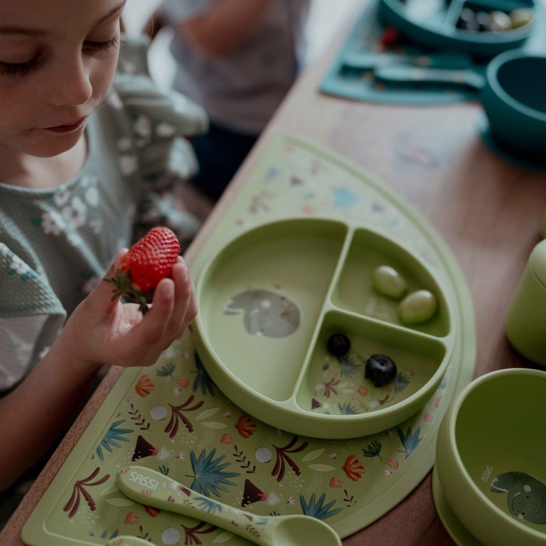 Assiette Bébé Ventouse Silicone - 100% Sans BPA, Divisée (Dinosaure) - 10