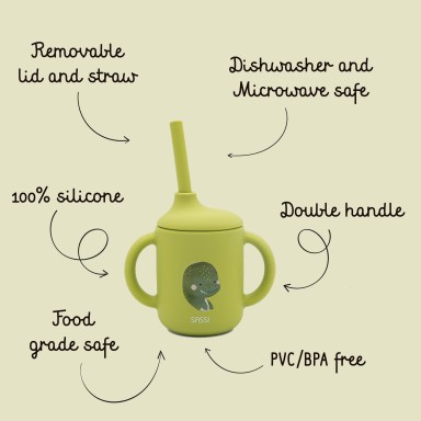 Bicchiere con cannuccia in silicone - Dinosauro Cracky