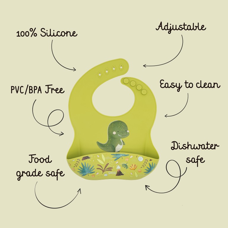 Bavoir en silicone - Cracky le dinosaure