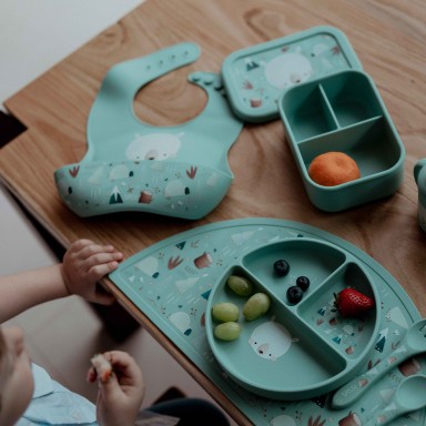 Bavaglino con tasca in silicone - Orso Munchy