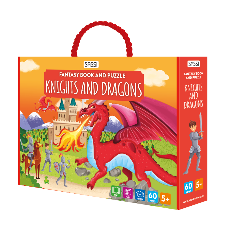 Fantasy book and puzzle. Knights and Dragons